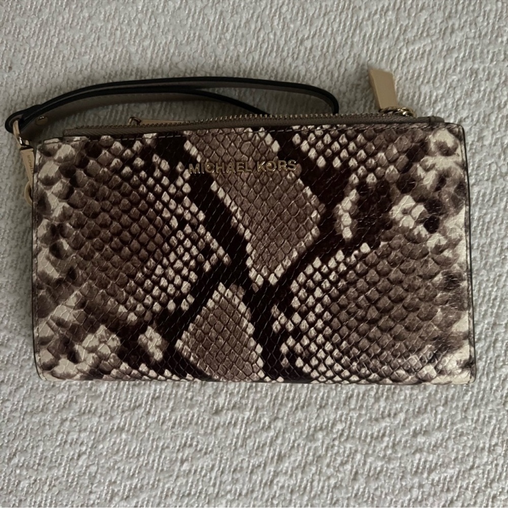 Michael Kors Brown Snake Print Wristlet Wallet